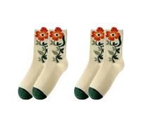 CMLDJBD Calzini 2 Paia da Donne Calze Medie Kawaii Versatile Verde retrò Ragazza Fiore Studente Morbida Cotone Traspirato Calzini Lunghi-d-eur35-40 (US 5-8)