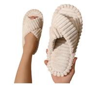 CMLDJBD Ciabatte Donna Pantofole di Cotone A Cinghia Incrociata Pelosa da per La Casa in Peluche Pelle-Colore Cache-40-41