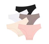 CMLDJBD Slip Donna Cotone 5 Pz Set Cotone Ribbed Striped Biancheria Intima per Le Donne Plus Size Stretch Brief Donne Lingerie Morbida S-7xl-set 1-7xl-5pcs
