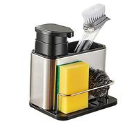 CMOISO Organizzatore per Lavello Cucina, Porta Spugne Lavello Cucina, Organizer in acciaio inossidabile con dispenser di sapone e vano portaoggetti per lavelli da cucina o lavaggio del bagno