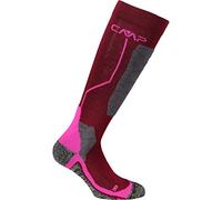 CMP - Calza da sci per bambini in lana, Burgundy-Pink Fluo, 34/36