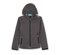 CMP - Giacca in softshell melange da bambini con cappuccio fisso, Nero Mel.-Acqua, 128