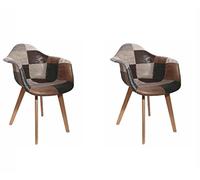 CMP Paris Set di 2 poltrone in pelle sintetica scandinava Patchwork marrone e grigio| H 84 x P 59 x L 62 cm | multicolore