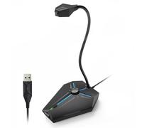 CMTECK Microfono per computer, G006Plus USB Desktop condensatore PC portatile, pulsante mute con indicatori LED, compatibile con Windows/Mac (con manopola del volume)