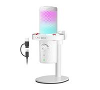 CMTECK Microfono USB per giochi su PC, microfono da gioco a condensatore con disattivazione rapida, indicatore RGB, Plug and Play, microfono da scrivania per podcast per registrazione in studio