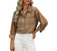 CMTOP Camicia Donna Camicetta Manica Lunga Loose Camicia Jeans Elegante Bottoni Scollo a V Tunica Blusa Basic Jacket Maglietta Primavera Autunno Giacca Shirt Top