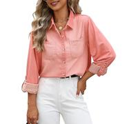 CMTOP Camicia Donna Camicetta Manica Lunga Loose Camicia Jeans Elegante Bottoni Scollo a V Tunica Blusa Basic Jacket Maglietta Primavera Autunno Giacca Shirt Top