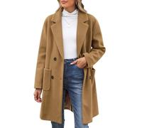 CMTOP Cappotto Donna Invernale Lana Caldo Cappottos Scollo a V Revers Cappotti Invernali Lungo Dritto Doppiopetto Giacca Lana Elegante con Tasche per Autunno Inverno(Cammello, L)