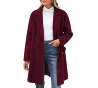 CMTOP Cappotto Donna Invernale Lana Caldo Cappottos Scollo a V Revers Cappotti Invernali Lungo Dritto Doppiopetto Giacca Lana Elegante con Tasche per Autunno Inverno(Bordeaux, S)