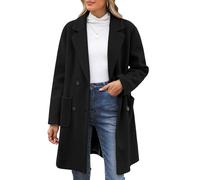 CMTOP Cappotto Donna Invernale Lana Caldo Cappottos Scollo a V Revers Cappotti Invernali Lungo Dritto Doppiopetto Giacca Lana Elegante con Tasche per Autunno Inverno(Nero, XL)