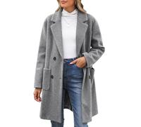 CMTOP Cappotto Donna Invernale Lana Caldo Cappottos Scollo a V Revers Cappotti Invernali Lungo Dritto Doppiopetto Giacca Lana Elegante con Tasche per Autunno Inverno(Grigio, S)
