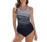 CMTOP Costume Intero Donna Costumi da Bagno Controllo della Pancia Sexy Scollo a U Costume Intero Sportivo Swimwear Imbottito Push Up Costumi Un Pezzo da Mare Estate Beachwear(Grigio Nero, S)