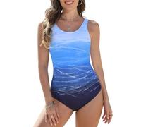 CMTOP Costume Intero Donna Costumi da Bagno Controllo della Pancia Sexy Scollo a U Costume Intero Sportivo Swimwear Imbottito Push Up Costumi Un Pezzo da Mare Estate Beachwear(Blu, M)