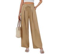 CMTOP Donna pantalone Gamba Dritta Estivi Larghi Sciolti Taglio Alto Allungabile Lounge Tasche