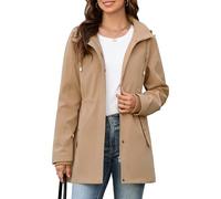 CMTOP Giacca da Donna Leggero Idrorepellente Giacca Mezza Stagione Donna, Elegante Zip Up Giacchetto Media Lunghe Militare Giubbotti Parka Jacket con Cappuccio e Molte Tasche(Cachi,XXL)