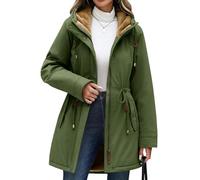 CMTOP Giacca Donna Invernale Caldo Impermeabile Parka con Cappuccio Casual Antivento Cappotti in Pile Elegante Spessa Zip Cappotto Media Lugghezza Outdoor Giubbotto con Tasche e Coulisse (Verde, L)