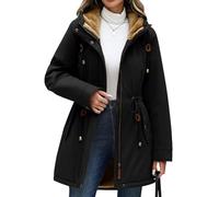 CMTOP Giacca Donna Invernale Caldo Impermeabile Parka con Cappuccio Casual Antivento Cappotti in Pile Elegante Spessa Zip Cappotto Media Lugghezza Outdoor Giubbotto con Tasche e Coulisse (Nero, L)
