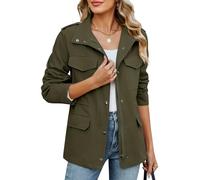 CMTOP Giacca Donna Leggero Cotone Giacca Mezza Stagione, Militare Giubbotto Solido Elegante Giacche, Primaverile Estate Autunnale Giubbino Zip Up Giubbotti con Tasche(Verde Oliva,L)