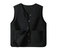 CMTOP Gilet Donna Gilet da Teddy Pile Senza Maniche Autunno Inverno Casual Smanicato Gilet in Pile Corta Leggero Comodi Gilet Scollo a V con Tasche(Nero, M)