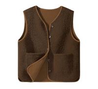 CMTOP Gilet Donna Gilet da Teddy Pile Senza Maniche Autunno Inverno Casual Smanicato Gilet in Pile Corta Leggero Comodi Gilet Scollo a V con Tasche(Caffè, XXL)