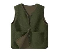 CMTOP Gilet Donna Gilet da Teddy Pile Senza Maniche Autunno Inverno Casual Smanicato Gilet in Pile Corta Leggero Comodi Gilet Scollo a V con Tasche(Verde militare, XL)