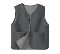 CMTOP Gilet Donna Gilet da Teddy Pile Senza Maniche Autunno Inverno Casual Smanicato Gilet in Pile Corta Leggero Comodi Gilet Scollo a V con Tasche(Grigio,XL)