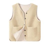 CMTOP Gilet Donna Gilet da Teddy Pile Senza Maniche Autunno Inverno Casual Smanicato Gilet in Pile Corta Leggero Comodi Gilet Scollo a V con Tasche(Cachi Chiaro,XL)