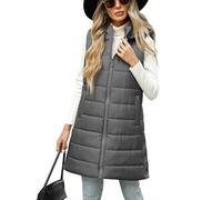CMTOP Gilet Donna Lungo con Cappuccio Leggero Trapuntato Smanicato Cappotto Elegante Zip Giacca Autunno Invernale Cotone Caldo Giubbotto Casual Imbottito Parka da Esterno con Tasca(Grigio, XXL)