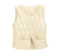 CMTOP Gilet Donna Pile Termico Morbido Smanicato Leggero Elegante Panciotto, Peluche Imbottito Caldo Senza Maniche Giacca, Trapuntato Corto Waistcoat Invernale Autunno con Tasche Bottoni(Beige,XL)
