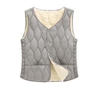 CMTOP Gilet Donna Pile Termico Morbido Smanicato Leggero Elegante Panciotto, Peluche Imbottito Caldo Senza Maniche Giacca, Trapuntato Corto Waistcoat Invernale Autunno con Tasche Bottoni(Grigio,S)