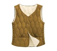 CMTOP Gilet Donna Pile Termico Morbido Smanicato Leggero Elegante Panciotto, Peluche Imbottito Caldo Senza Maniche Giacca, Trapuntato Corto Waistcoat Invernale Autunno con Tasche Bottoni(Giallo,XL)