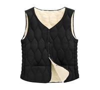 CMTOP Gilet Donna Pile Termico Morbido Smanicato Leggero Elegante Panciotto, Peluche Imbottito Caldo Senza Maniche Giacca, Trapuntato Corto Waistcoat Invernale Autunno con Tasche Bottoni(Nero,XL)