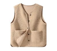 CMTOP Gilet Donna Teddy Pile Senza Maniche Autunno Inverno Casual Smanicato in Pile Corta Leggero Comodo Scollo a V Con Tasche (Cachi, M)