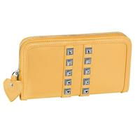 CMX STUDS, Portafoglio Donna e Ragazza con Tasche, 16 Slot Portacarte + Porta Monete a Zip, in Box Omaggio - Portafoglio e Portamonete con Borchie e Cuore, Ideale come Regali Natale, 20x2,5x11H Giallo