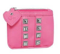 CMX STUDS - Portafoglio e Portamonete Donna e Ragazza con Vano a Zip e 2 Slot Porta Carte sul Retro - Portafoglio Donna Piccolo e Portacarte con Borchie e Charm a Cuore, Regali Natale 11x1x8,5H Rosa