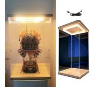 CMYUN Teca Plexiglass Vetrina Espositiva per Figure Alte 10/15/20/25/30/35/40/50/60 Cm, Vetrine Espositive in Acrilico Antipolvere con LED, Vetrina Protettiva da Banco con Luce(25x25x50cm/10x10x20in)
