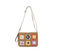 CMZYBBD Borsa da Spiaggia per Trasversali Intrecciata del Modello Floreale retrò - Borsetta Spalla Singola in Stile Etnico Femminile, con Corda di Carta-Cachi