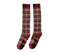 CMZYBBD Calzini Donna Calze Lunghe da Donna, Stile retrò Vintage A Quadri, Calze da Scuola, Calze da Ragazza in Cotone, Calze da Donna-Rosso-Una Taglia