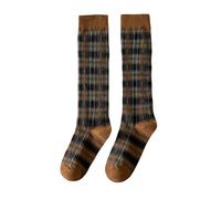 CMZYBBD Calzini Donna Calze Lunghe da Donna, Stile retrò Vintage A Quadri, Calze da Scuola, Calze da Ragazza in Cotone, Calze da Donna-Kaki Oscuro-Una Taglia