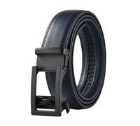 CMZYBBD Cintura Uomo Cintura di Fibbia Automatica in Pelle Vera da Uomo - Elegante Cintura Casual E Formale per Abiti, Jeans, Pantaloni - Design Classico Regolabile-Blue Nero-125 Cm