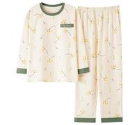 CMZYBBD Pigiama Donna Pigiama da Donna Taglie Forti - Primavera Autunno in Cotone A Maniche Lunghe con Cuscinetti per Il Petto,Comfort E Stile-giallo-2-3xl