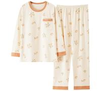 CMZYBBD Pigiama Donna Pigiama da Donna Taglie Forti - Primavera Autunno in Cotone A Maniche Lunghe con Cuscinetti per Il Petto,Comfort E Stile-giallo-5xl