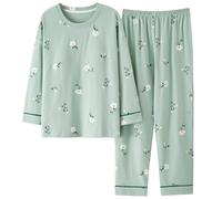 CMZYBBD Pigiama Donna Pigiama da Donna Taglie Forti - Primavera Autunno in Cotone A Maniche Lunghe con Cuscinetti per Il Petto,Comfort E Stile-Green-b-XL
