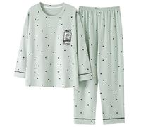 CMZYBBD Pigiama Donna Pigiama da Donna Taglie Forti - Primavera Autunno in Cotone A Maniche Lunghe con Cuscinetti per Il Petto,Comfort E Stile-Green-a-m