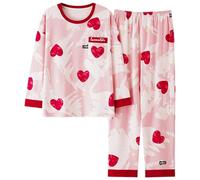 CMZYBBD Pigiama Donna Pigiama da Donna Taglie Forti - Primavera Autunno in Cotone A Maniche Lunghe con Cuscinetti per Il Petto,Comfort E Stile-Rosso-XL
