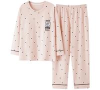 CMZYBBD Pigiama Donna Pigiama da Donna Taglie Forti - Primavera Autunno in Cotone A Maniche Lunghe con Cuscinetti per Il Petto,Comfort E Stile-Rosa-XL