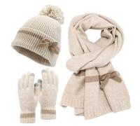 CMZYBBD Set Guanti Cappello E Sciarpa Donna Antifreddo, Moda Invernale da Donna, Set da 3 Pezzi, Berretto, Freddo, Inverno-Beige-Una Taglia