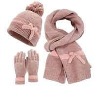 CMZYBBD Set Guanti Cappello E Sciarpa Donna Cappello, Sciarpa, Guanti, Antifreddo, Moda Invernale da Donna, Set da 3 Pezzi, Sciarpa, Berretto, Freddo, Inverno-Rosa-Una Taglia