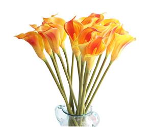 cn-Knight 10pcs di Gigli di Calla Artificiali, Fiori Artificiali con Stelo Lungo 67cm, Gigli di Calla Realistici per Bouquet da Sposa, Decorazioni per la Casa,Arancione