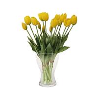 cn-Knight 20 fiori di tulipani artificiali, 40 cm, con foglie finte, tulipani finti e boccioli per decorazione della casa, centrotavola ornamento bouquet da sposa, giallo